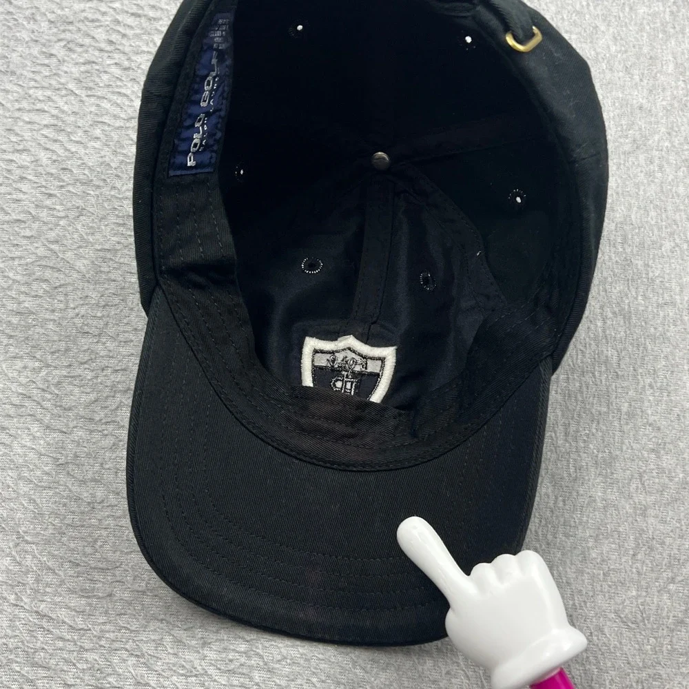 VTG Polo Ralph Lauren Shield Hat Adult Black Canvas Patch Crest Logo Strapback